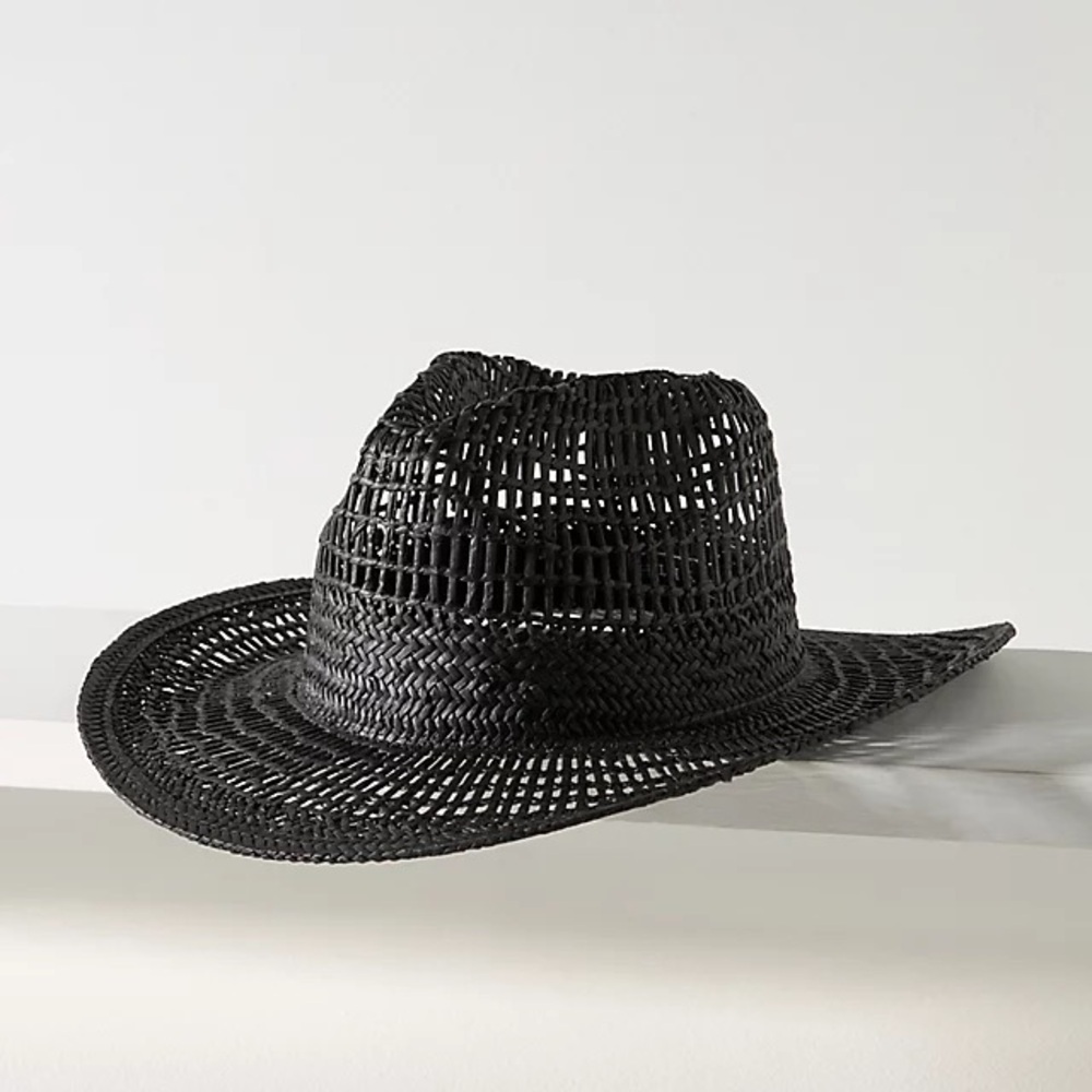 Anthropologie Wyeth Geo Open Weave rancher Stylish Black Woven Hat